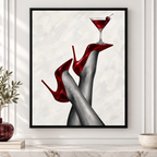Red High Heels and Cherry Cocktail Canvas Wall Art