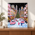 Pink Christmas City Street Canvas Wall Art - canvas detail view 8