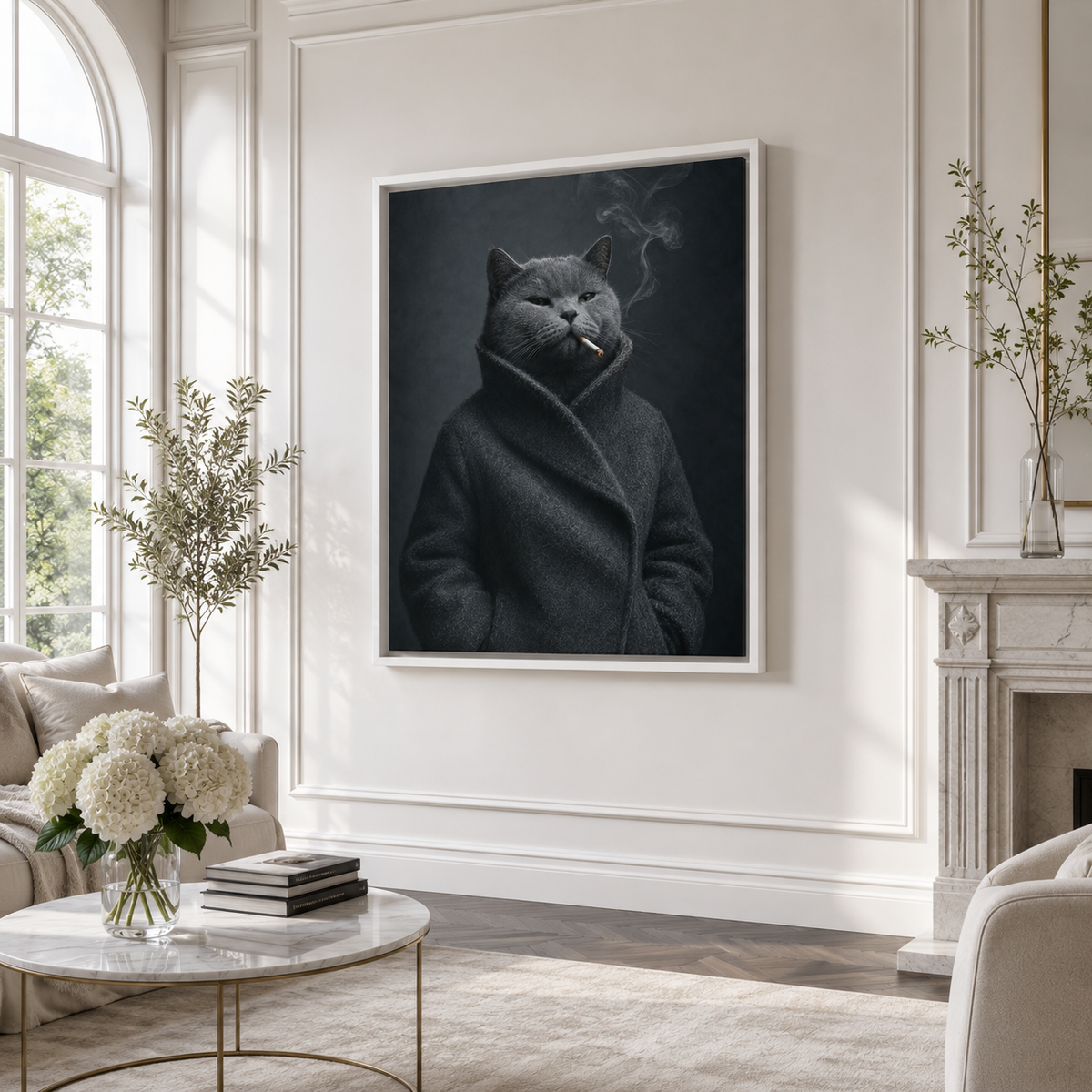 Custom Moody Gray Cat Portrait Canvas Wall Art