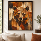 Rustic Geometric Bear Portrait Canvas Wall Art - canvas detail view 6