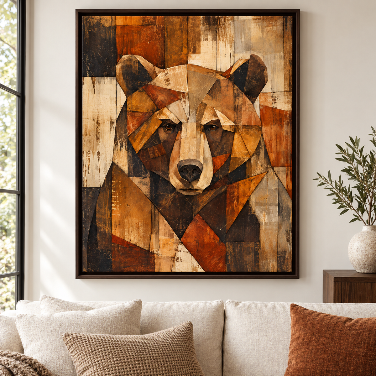 Rustic Geometric Bear Portrait Canvas Wall Art - canvas detail view 6