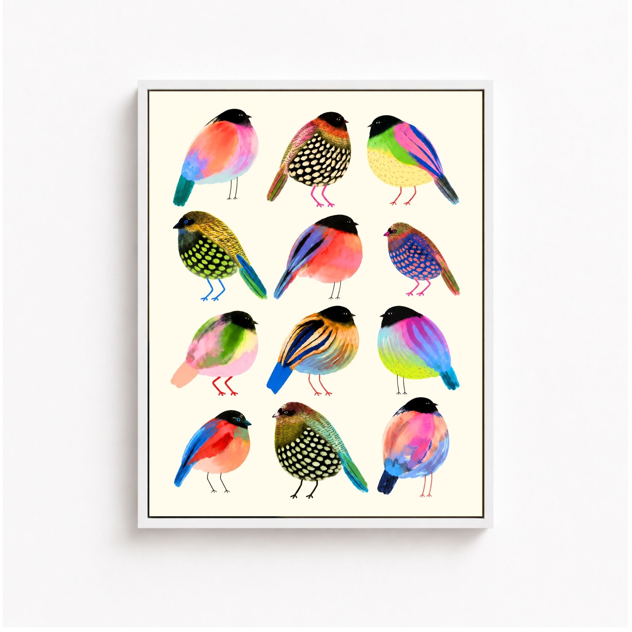 Colorful Bird Canvas Wall Art – Whimsical Folk Art Bird Painting