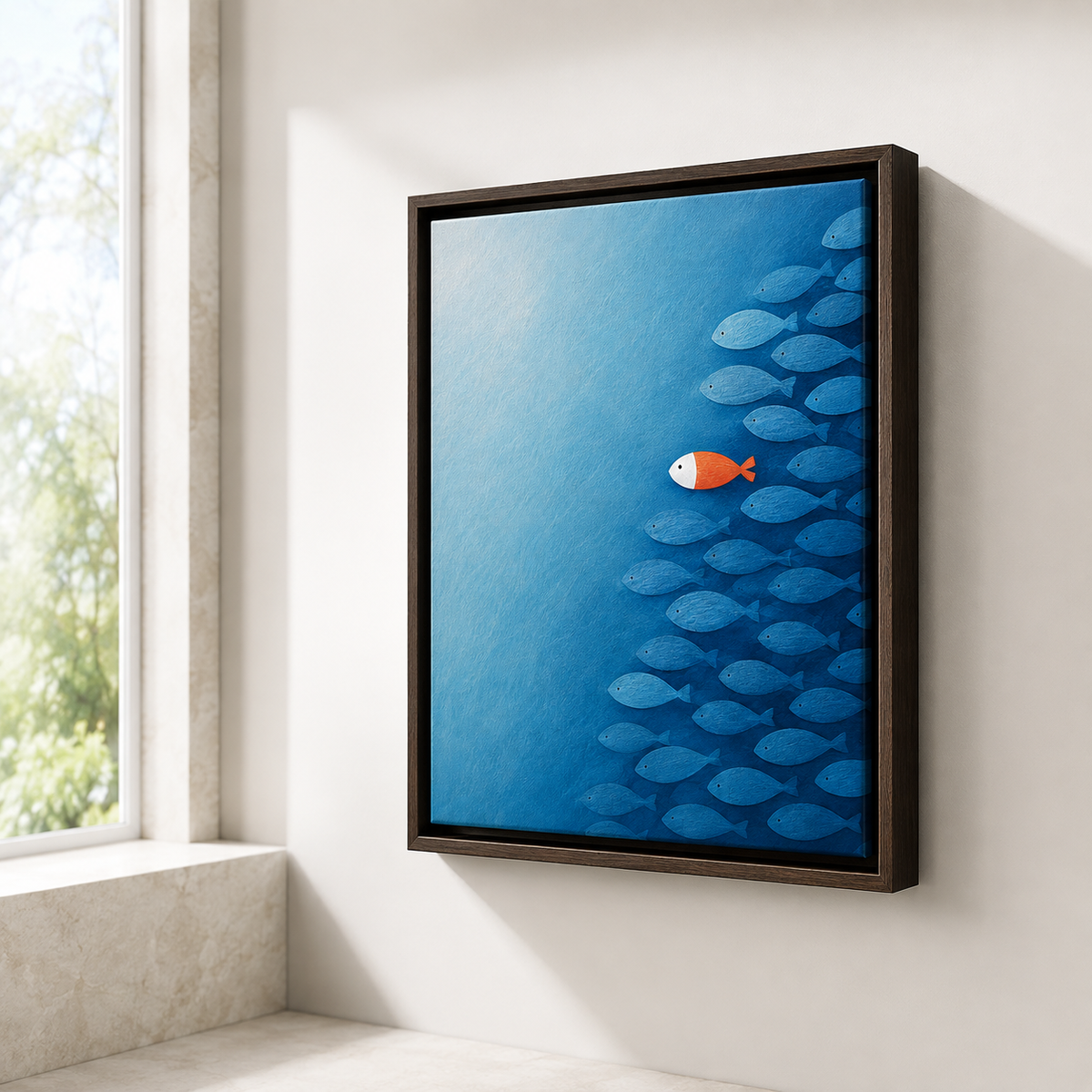 Orange Fish in Blue School Canvas Wall Art
