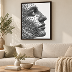 Black and White Crowd Face Portrait Canvas Wall Art - canvas detail view 6