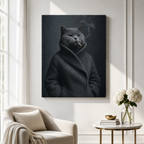 Custom Moody Gray Cat Portrait Canvas Wall Art