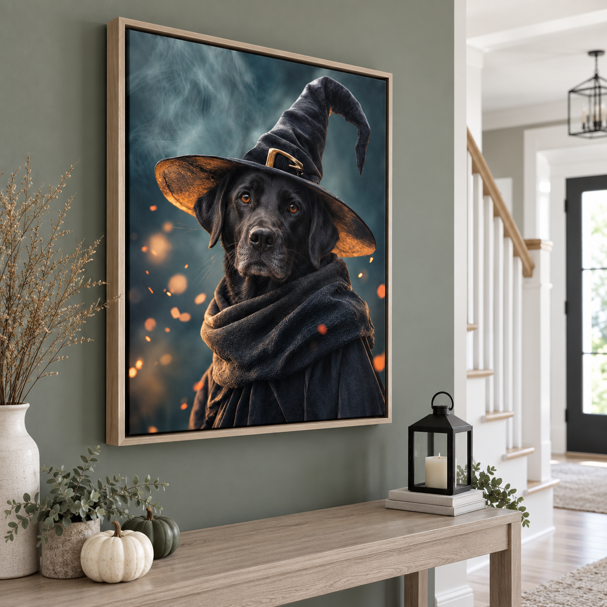 Custom Ember Glow Witch Pet Portrait Canvas Wall Art - personalized canvas detail 10