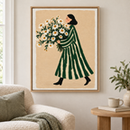 Woman with Daisy Bouquet Canvas Wall Art