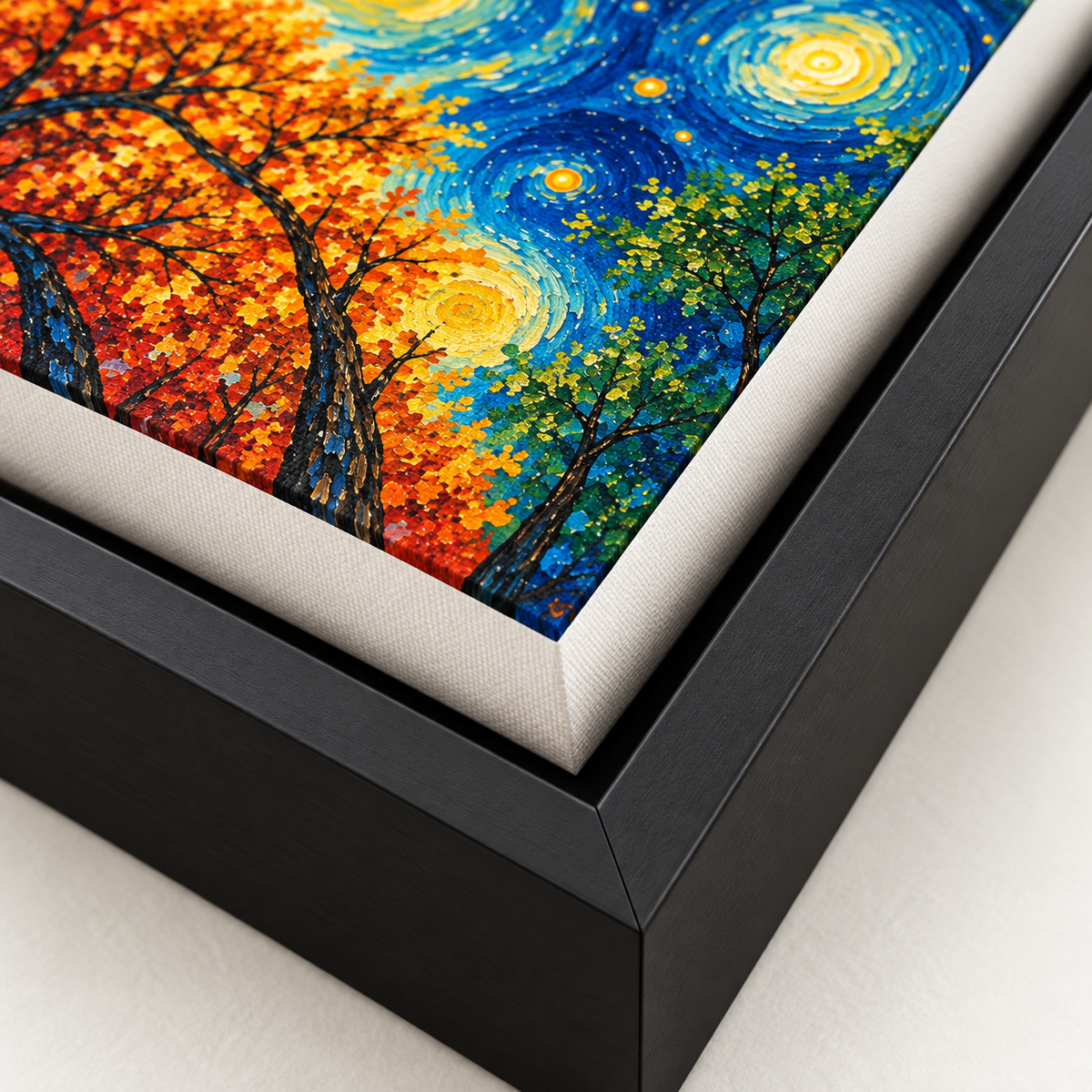 Day and Night Forest Sun and Moon Canvas Wall Art - canvas detail view 10