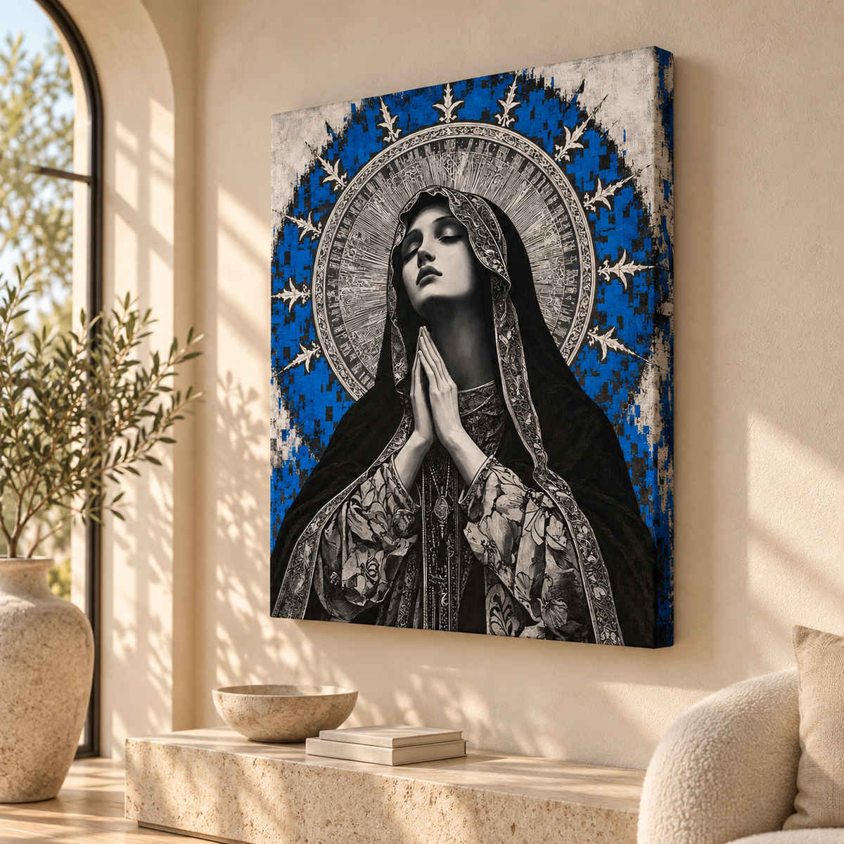 Blue Madonna Prayer Canvas Wall Art - canvas detail view 6