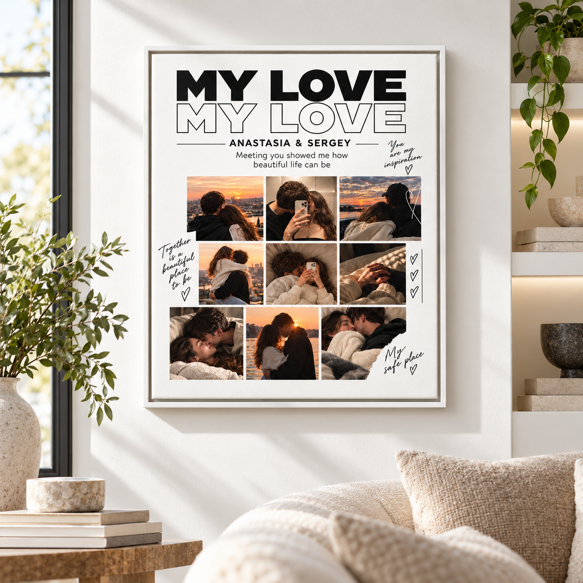 Custom My Love Couple Photo Collage Canvas Wall Art - framed canvas display