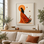 Orange Butterfly Dress Woman Canvas Wall Art