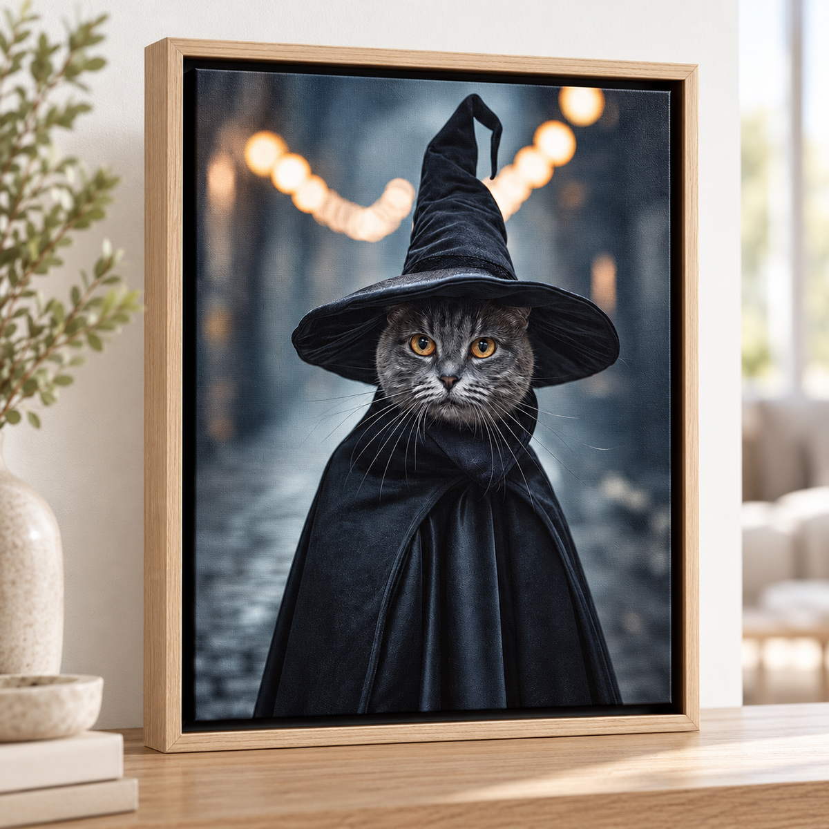 Custom Witch Hat Pet Portrait Canvas Wall Art - personalized canvas detail 6