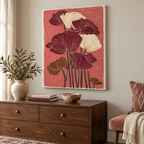 Burgundy and Cream Poppy Flowers Canvas Wall Art