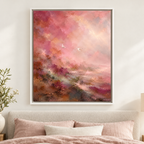 Blush Pink Abstract Landscape with Cranes Canvas Wall Art
