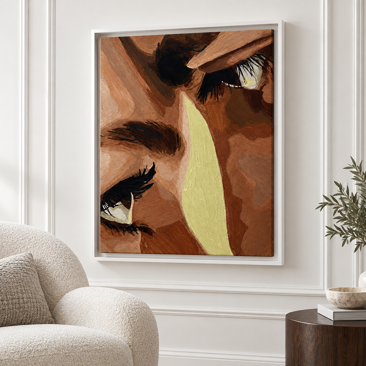Expressive Woman Eyes Earth Tone Canvas Wall Art