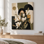 Boho Woman Portrait with White Flowers Canvas Wall Art - canvas close-up detail