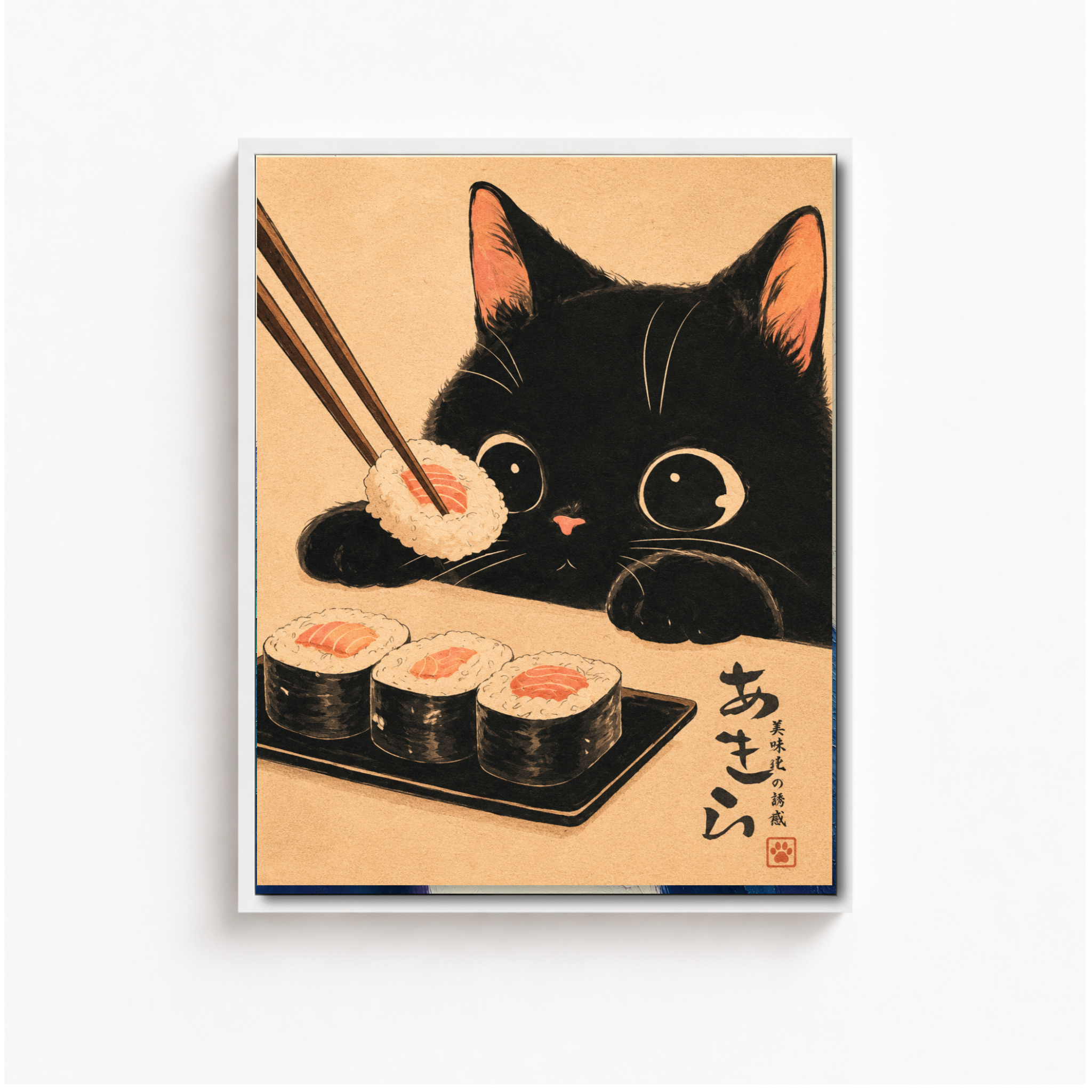 Black Cat Sushi Canvas Wall Art Aura Canvas