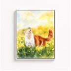 Watercolor Meadow Cat Canvas Wall Art Aura Canvas