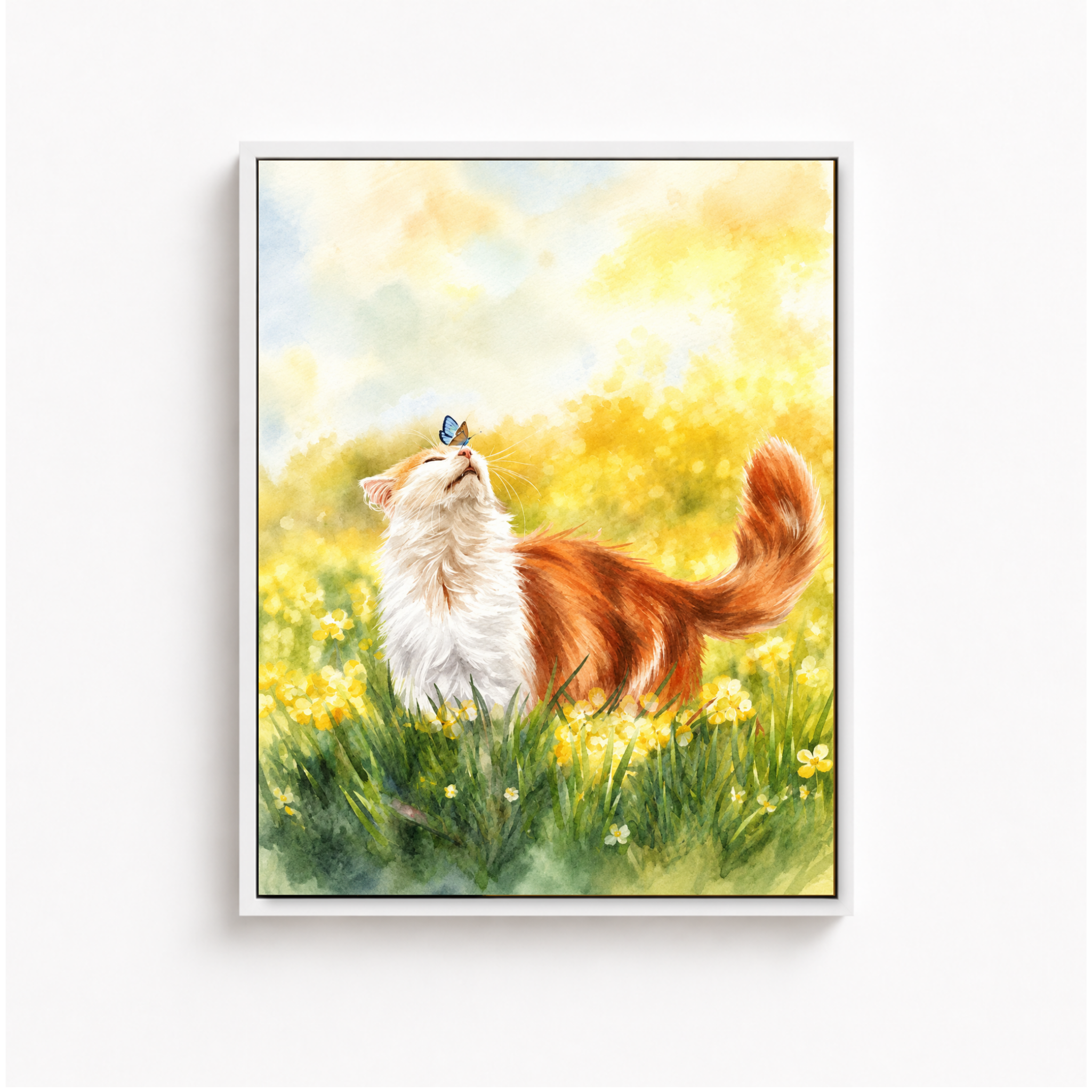 Watercolor Meadow Cat Canvas Wall Art Aura Canvas