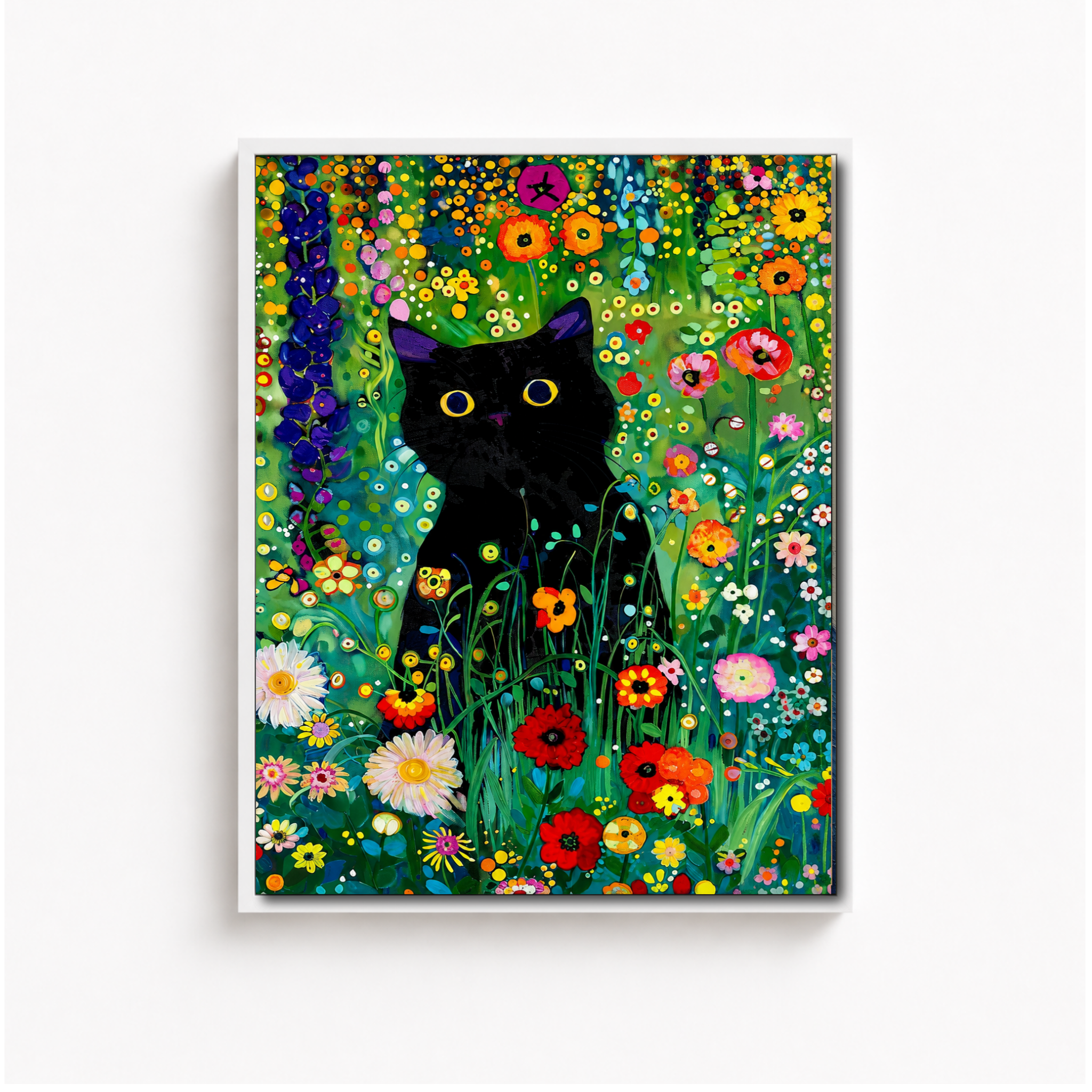 Black Cat Floral Garden Canvas Wall Art Aura Canvas