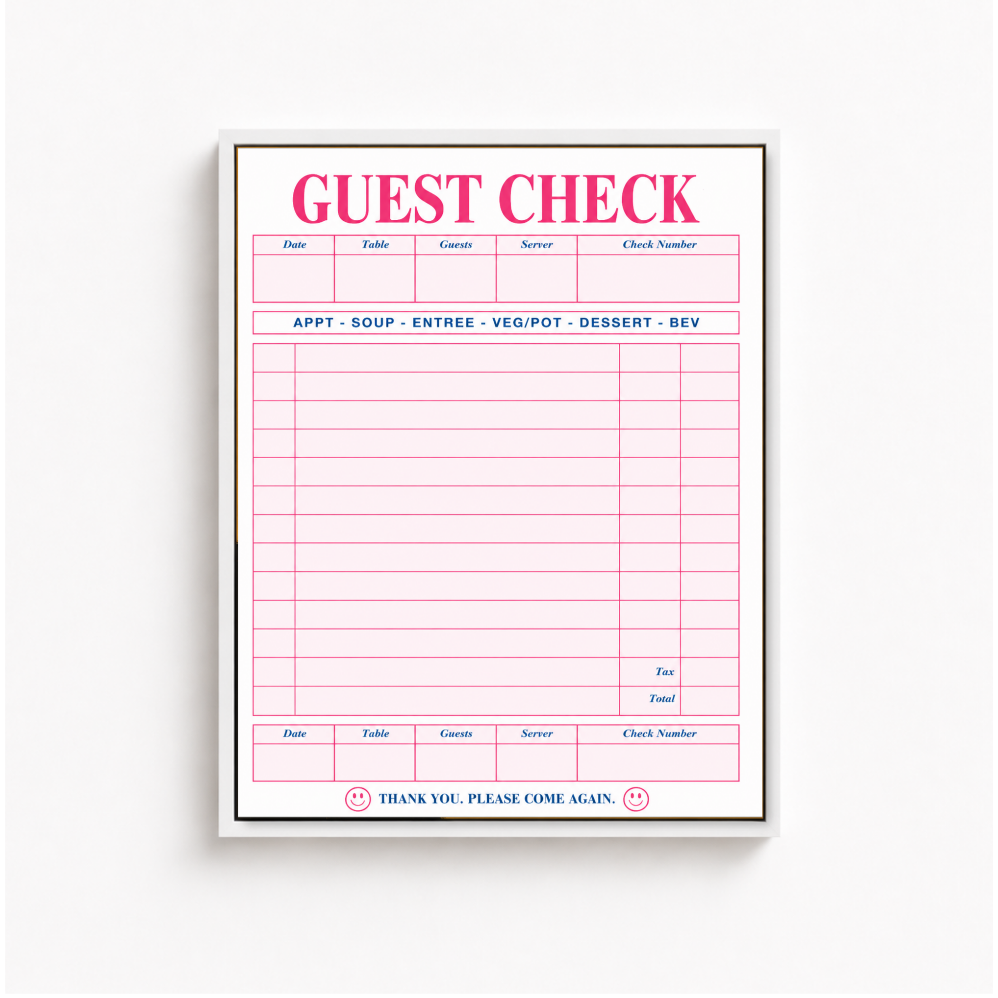 Retro Guest Check Canvas Wall Art Aura Canvas