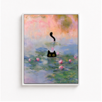 Black Cat Water Lily Canvas Wall Art Aura Canvas