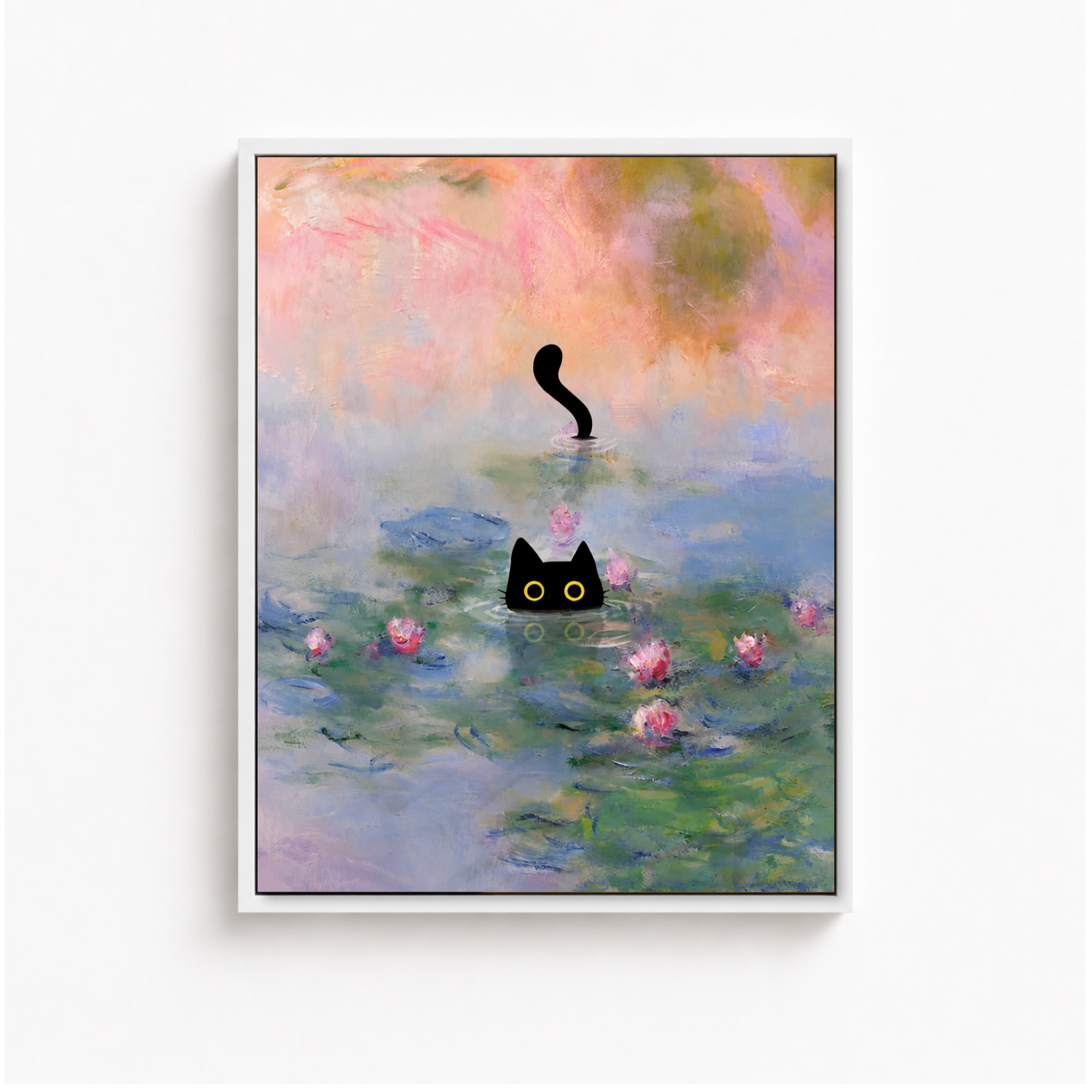Black Cat Water Lily Canvas Wall Art Aura Canvas