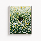 Black Cat Daisy Field Canvas Wall Art Aura Canvas