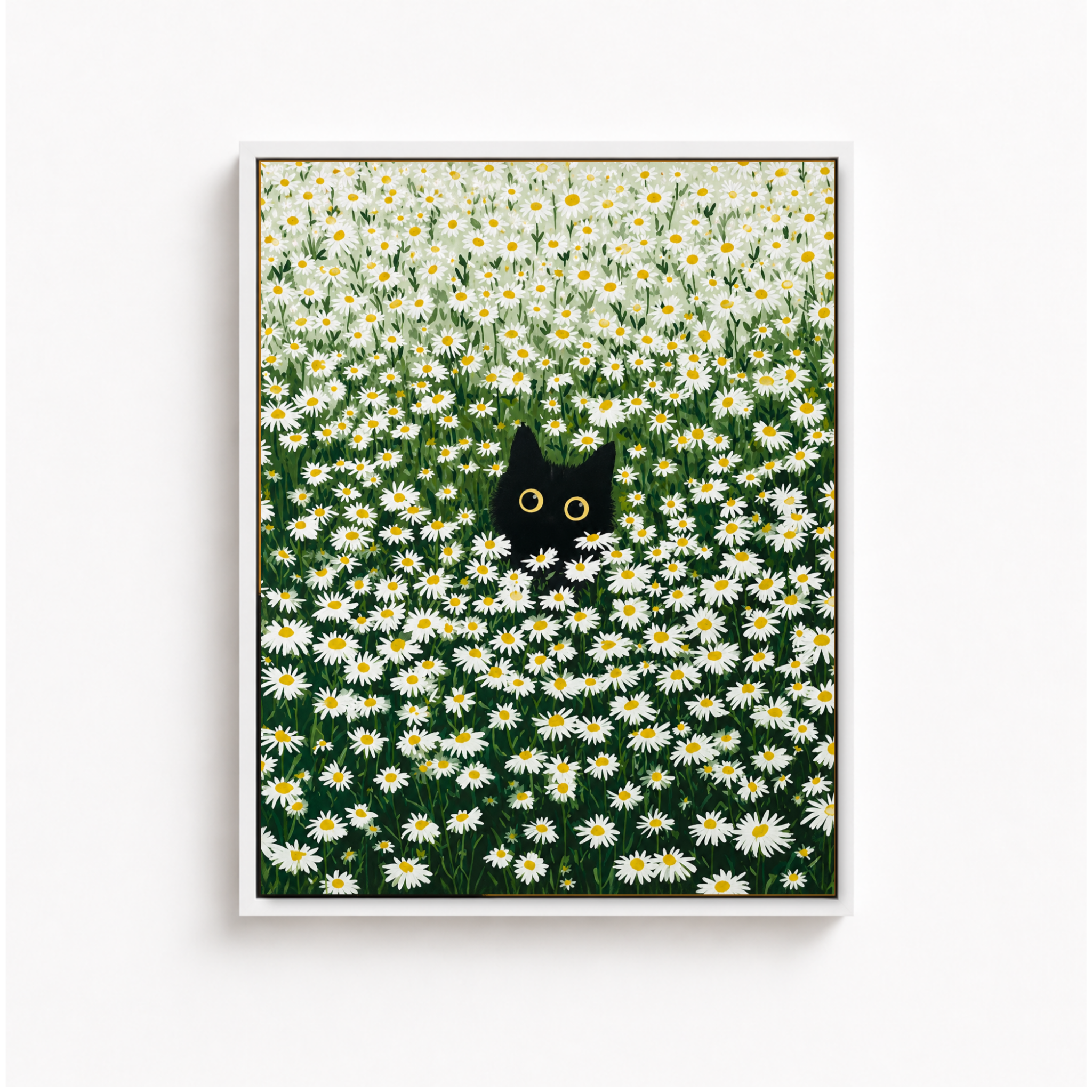 Black Cat Daisy Field Canvas Wall Art Aura Canvas