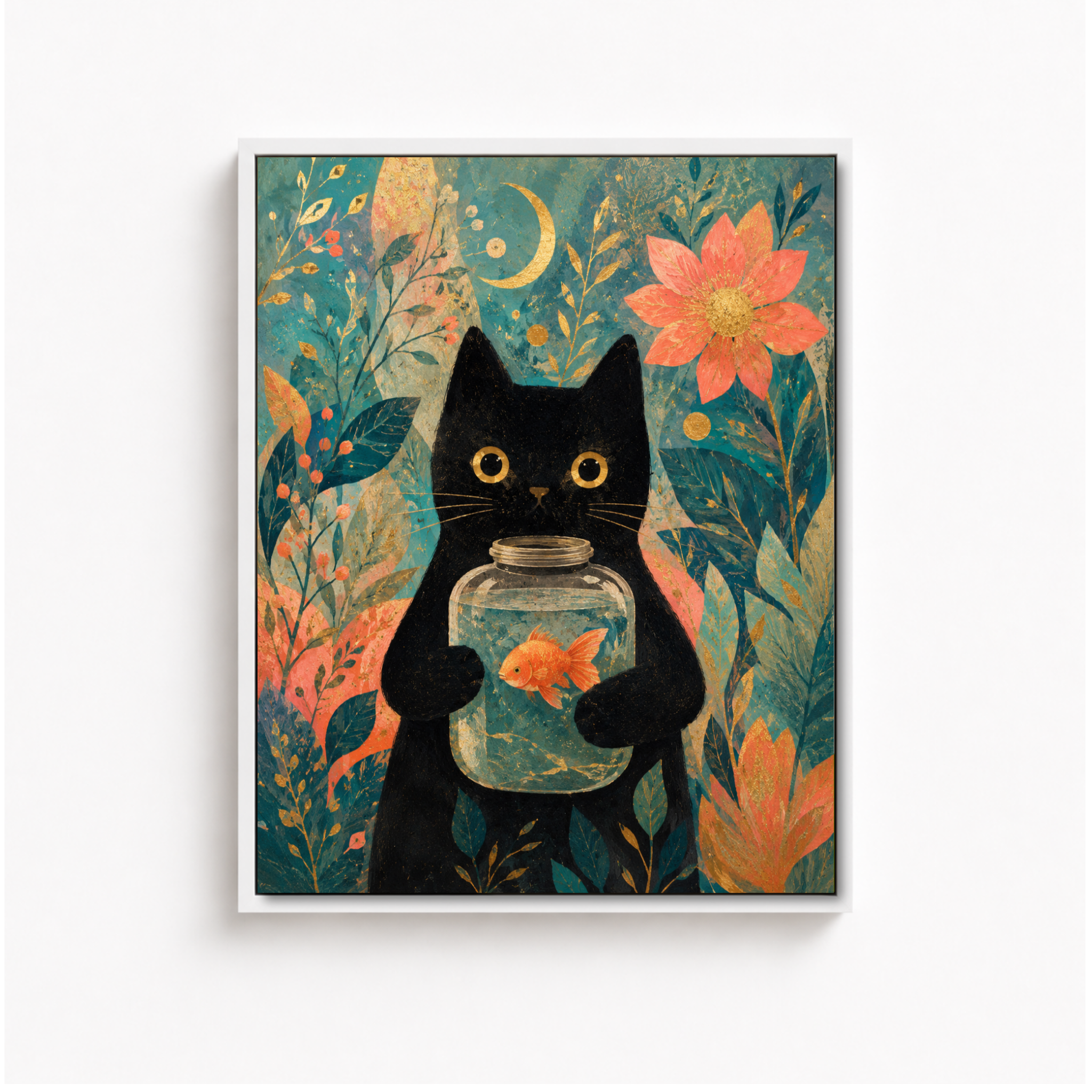 Black Cat Goldfish Canvas Wall Art Aura Canvas