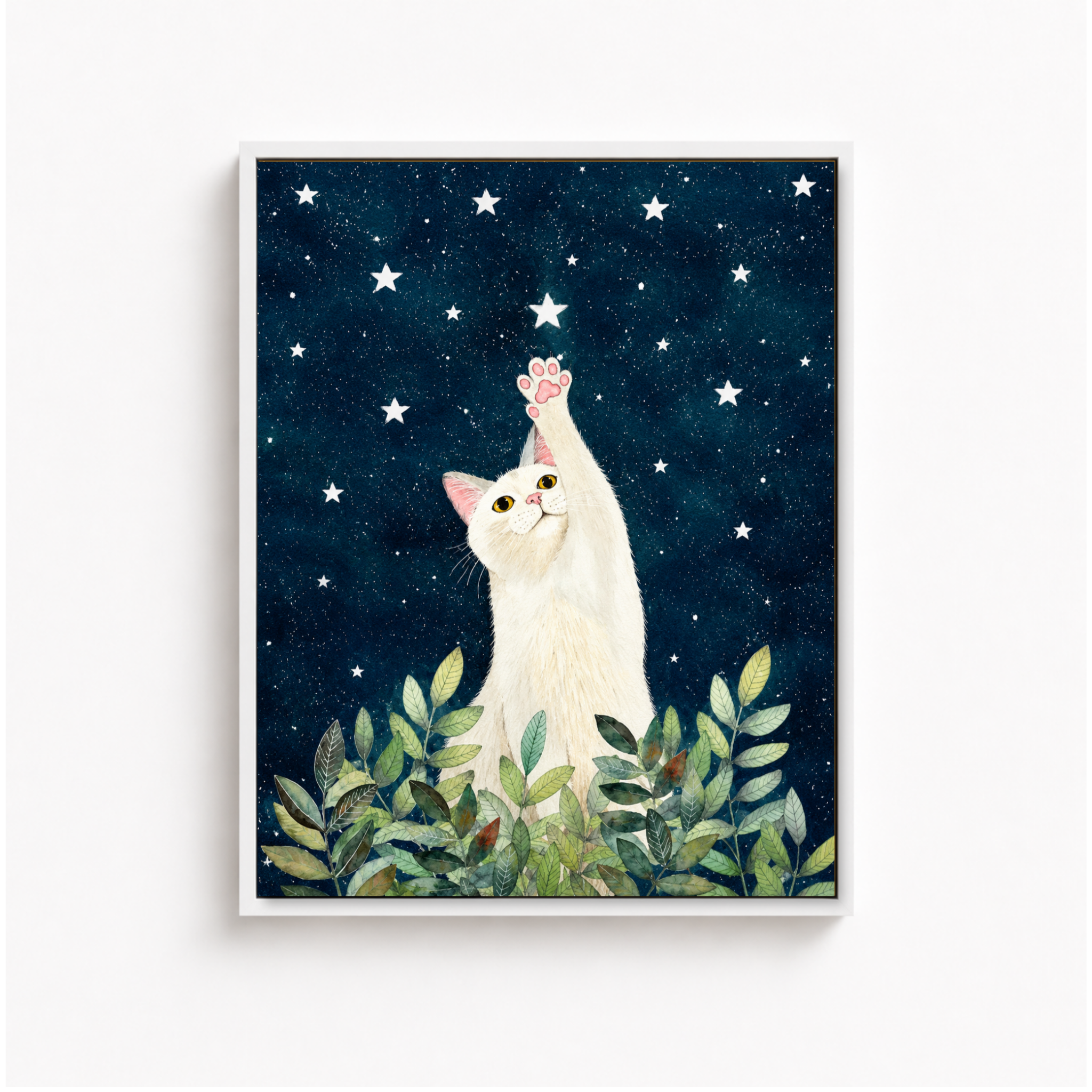 White Cat Starry Night Canvas Wall Art Aura Canvas
