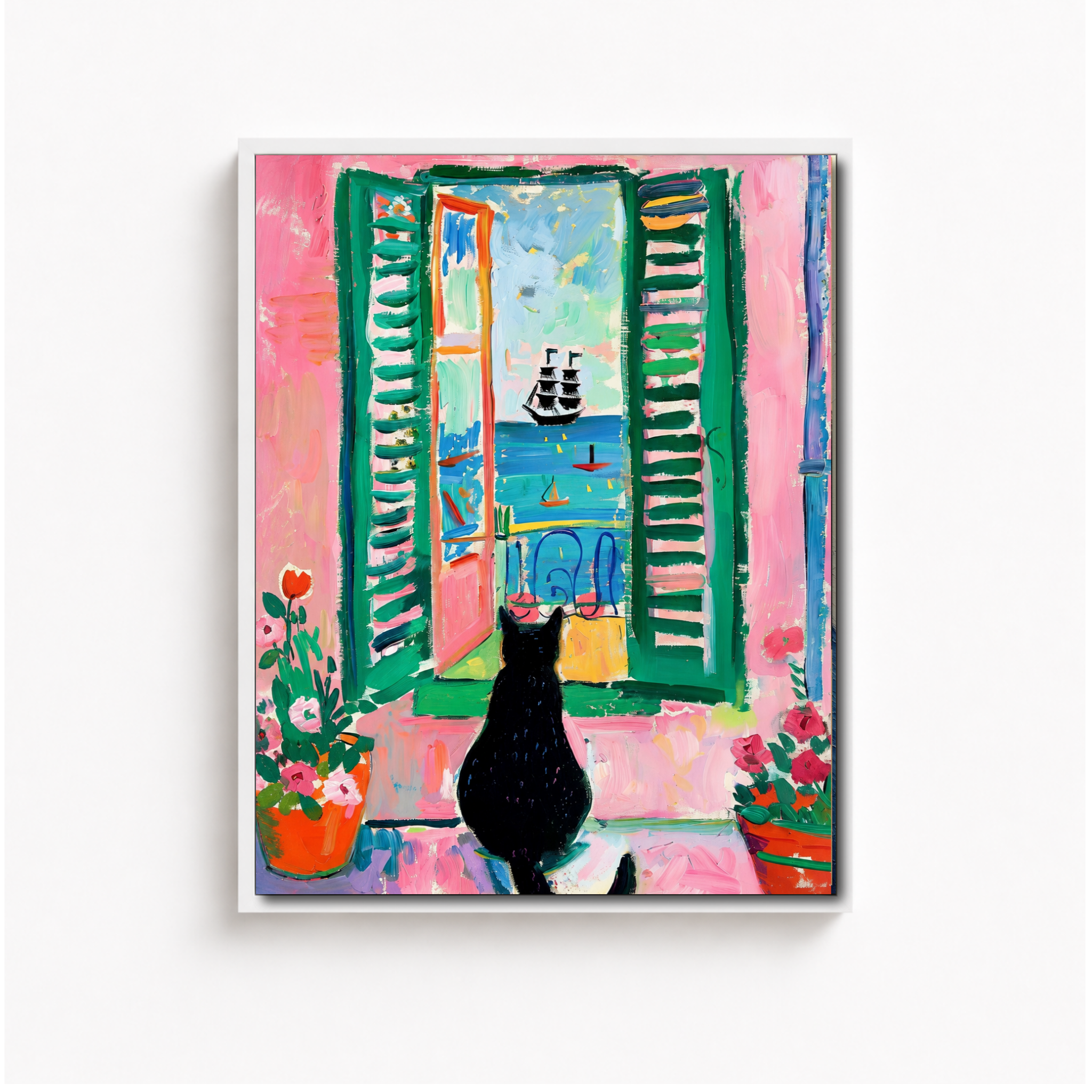 Black Cat Window Canvas Wall Art Aura Canvas