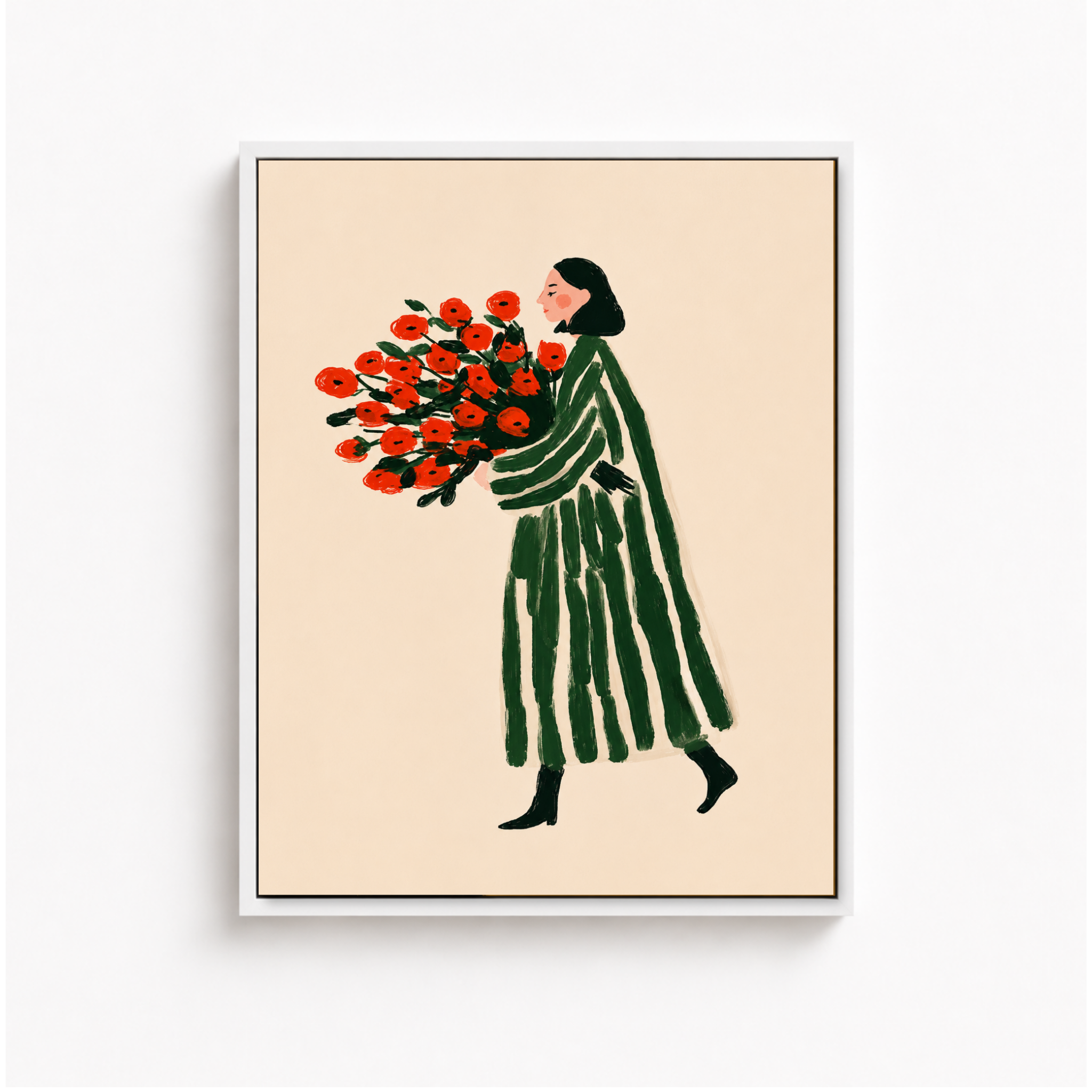Woman With Red Flowers Canvas Wall Art Aura Canvas