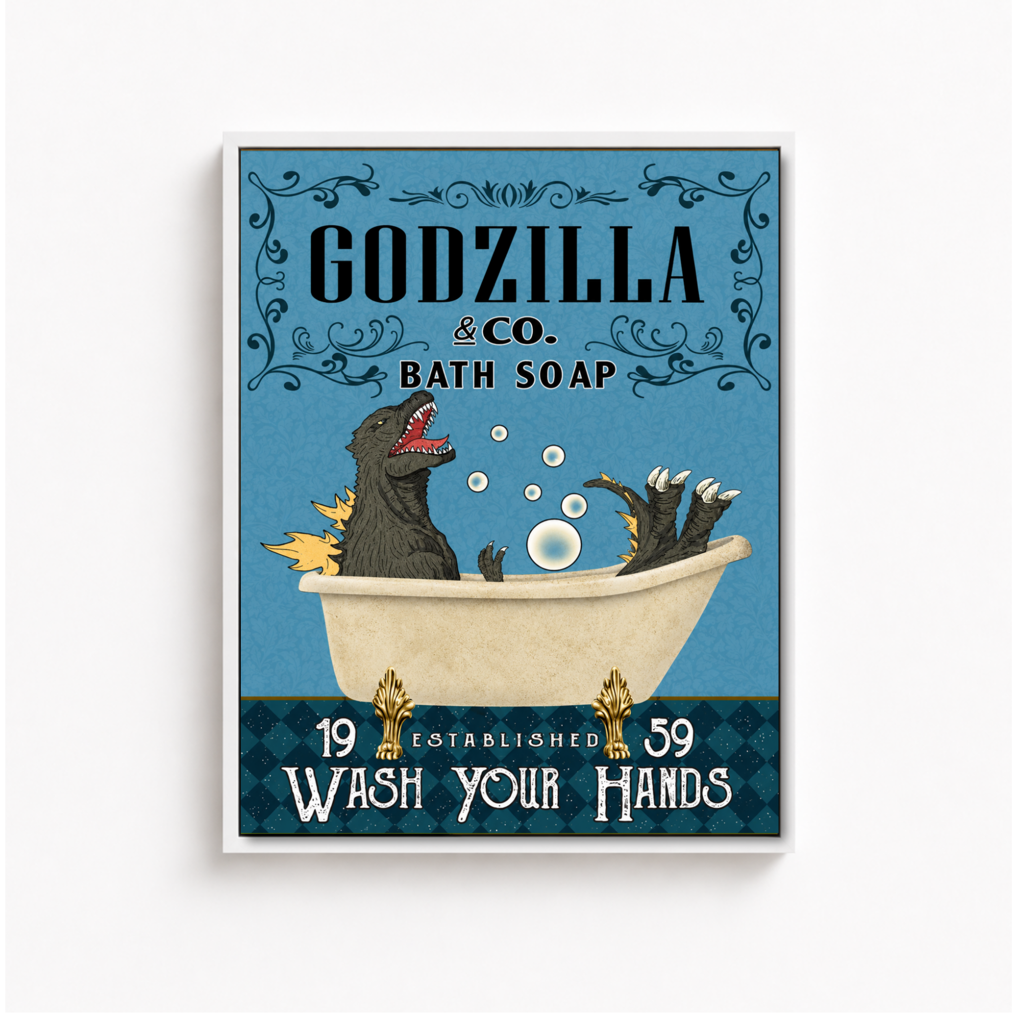 Funny Kaiju Bath Soap Canvas Wall Art Aura Canvas