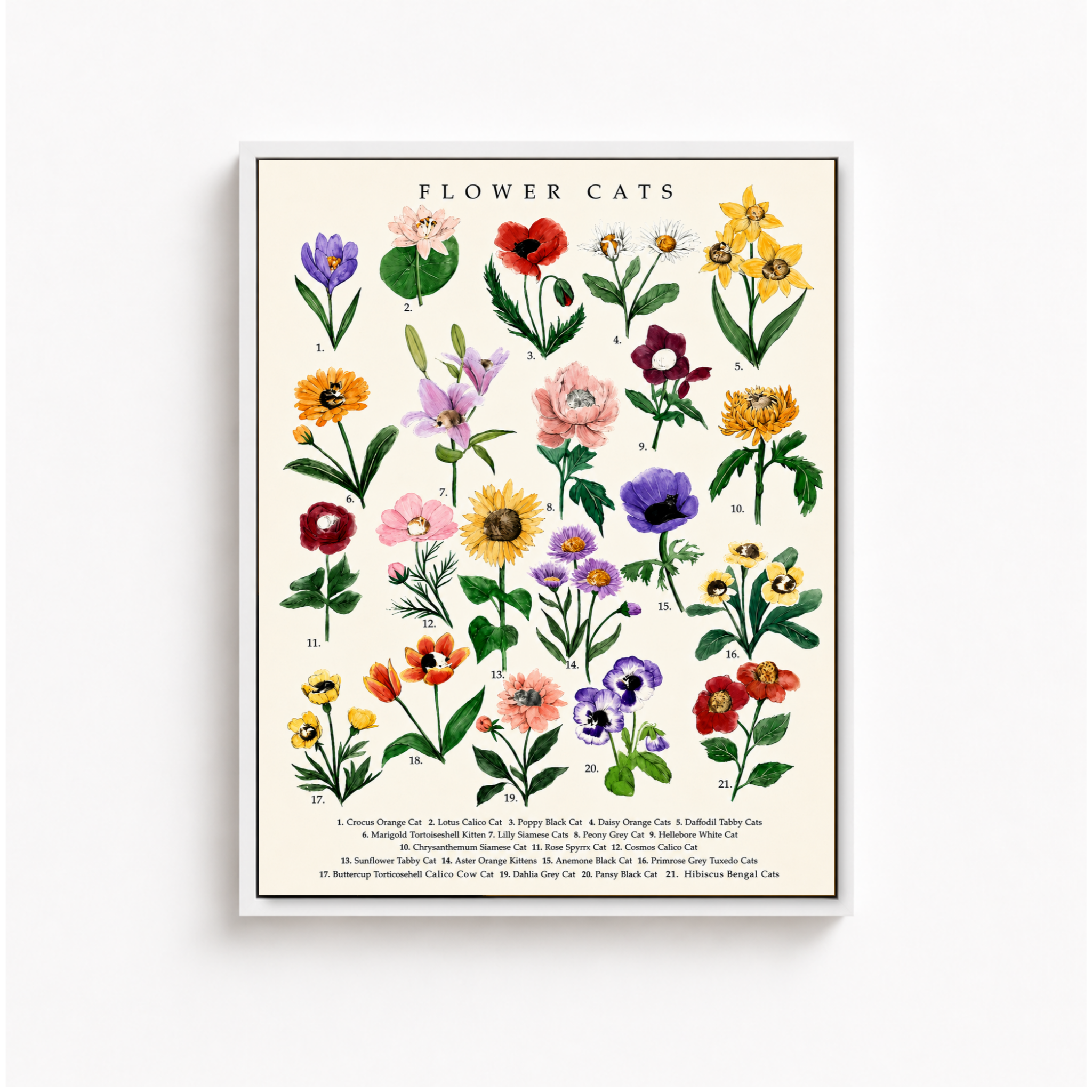 Botanical Flower Cats Canvas Wall Art Aura Canvas