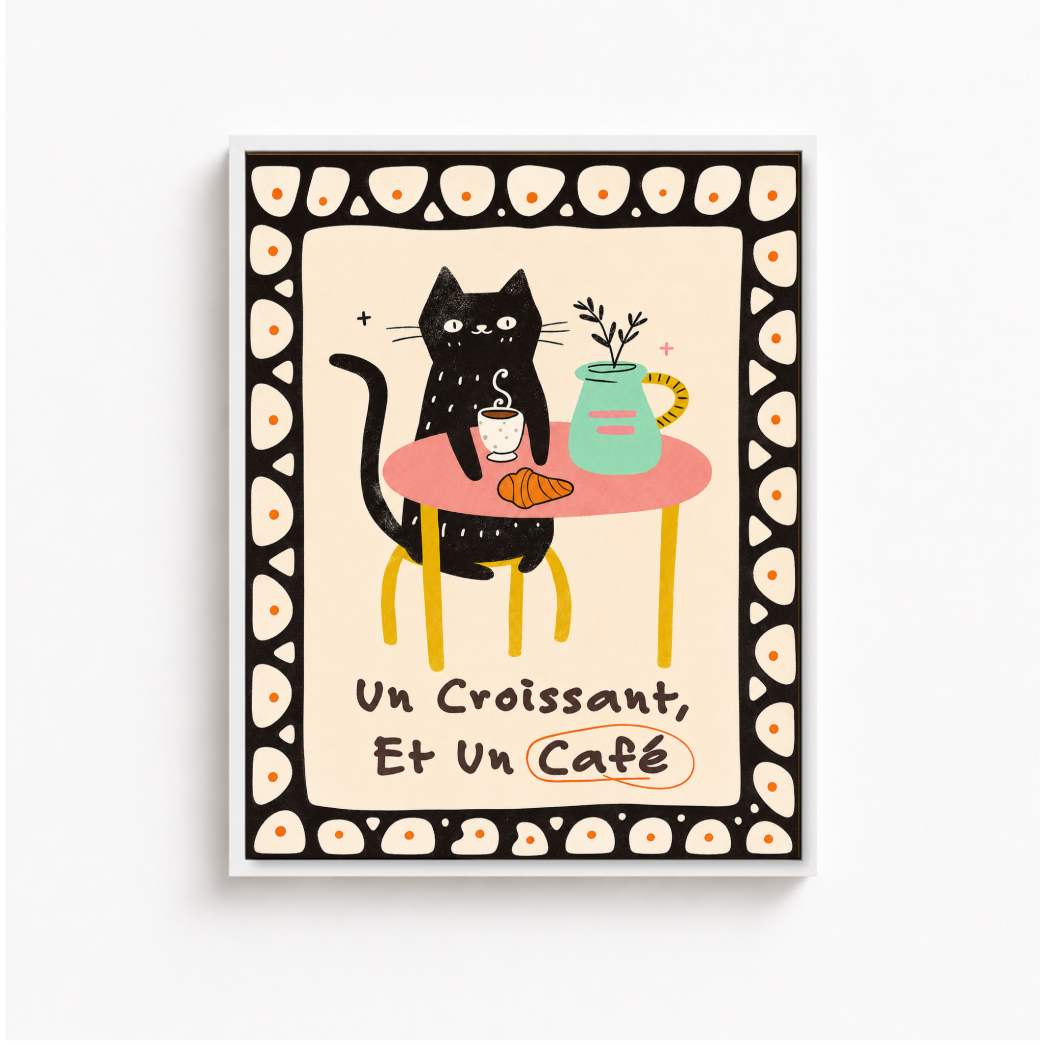 Black Cat Croissant Café Canvas Wall Art Aura Canvas