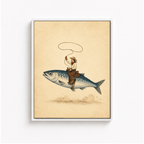 Flying Fish Cowboy Canvas Wall Art Aura Canvas