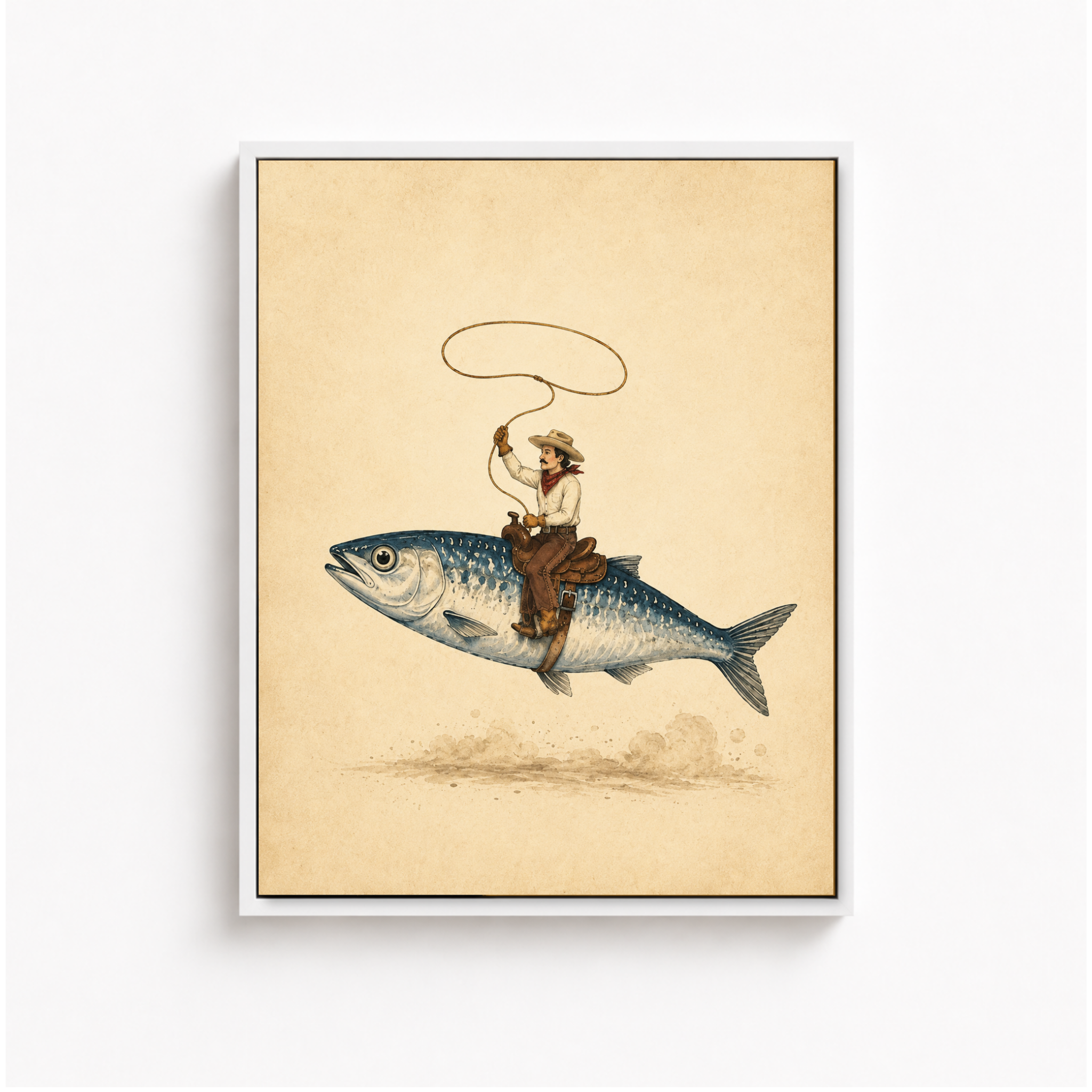 Flying Fish Cowboy Canvas Wall Art Aura Canvas