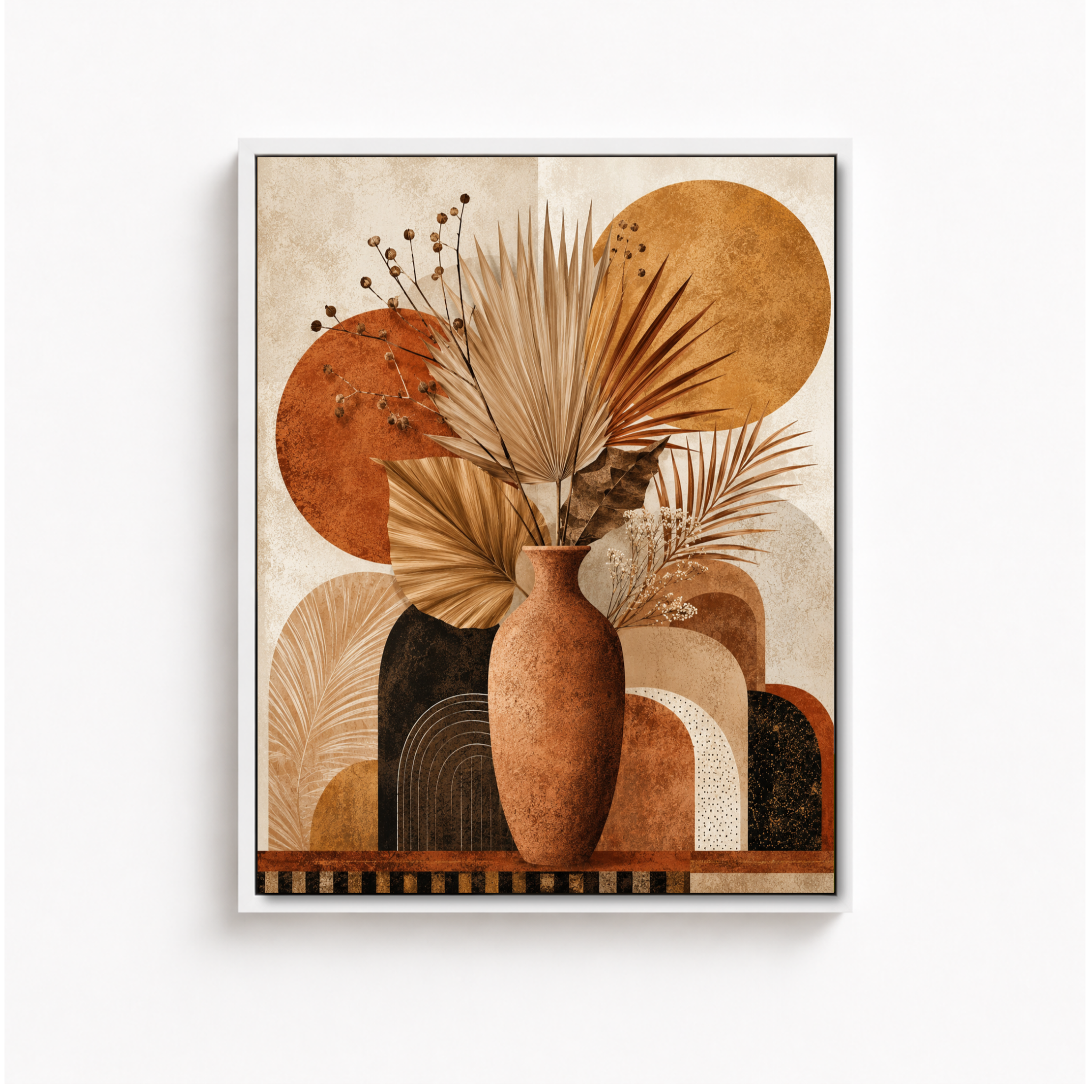 Boho Dried Palm Vase Canvas Wall Art Aura Canvas
