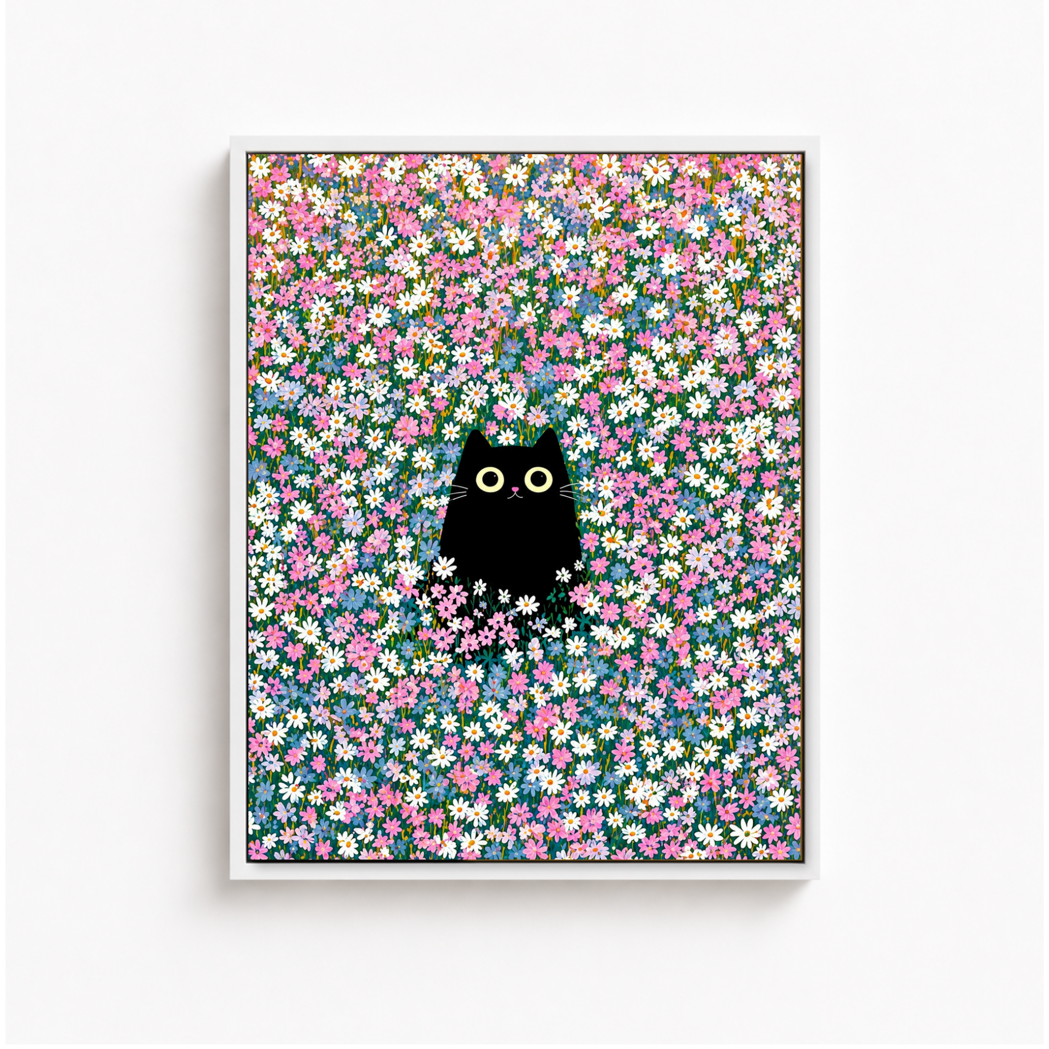 Black Cat Flower Field Canvas Wall Art Aura Canvas