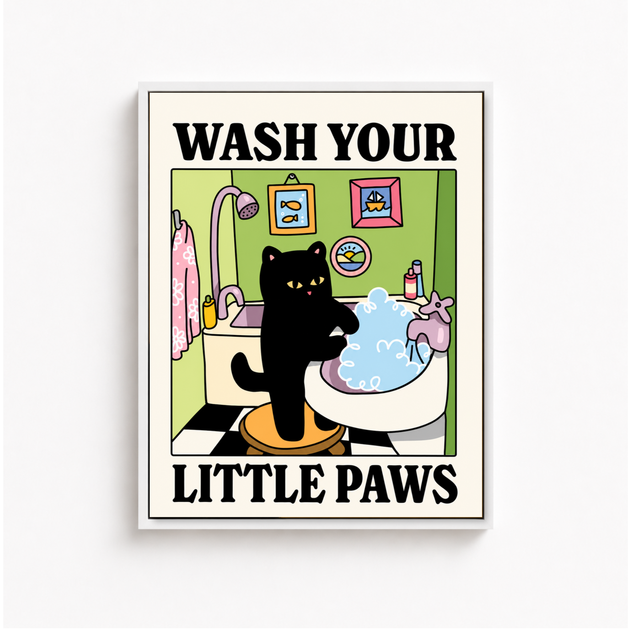 Wash Your Little Paws Cat Canvas Wall Art Aura Canvas