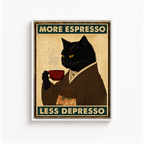 More Espresso Less Depresso Black Cat Canvas Wall Art Aura Canvas