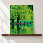 Weeping Willow Lake Green Landscape Canvas Wall Art - canvas detail view 6