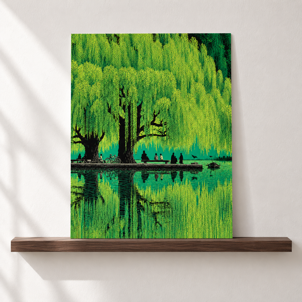 Weeping Willow Lake Green Landscape Canvas Wall Art - canvas detail view 6