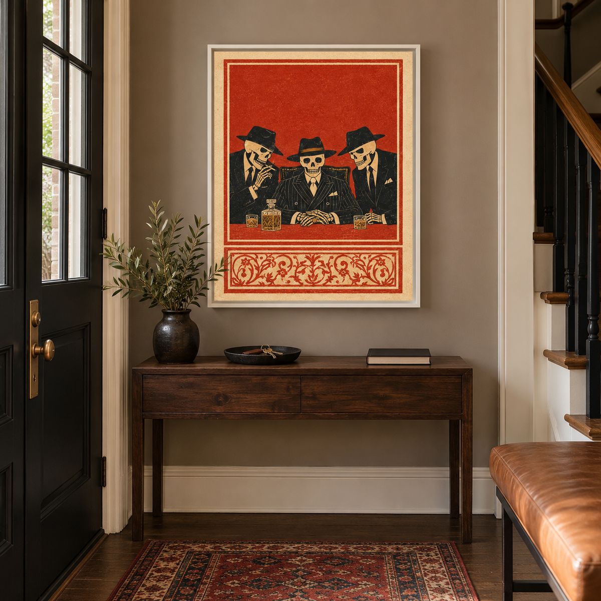 Vintage Skeleton Gangsters Canvas Wall Art