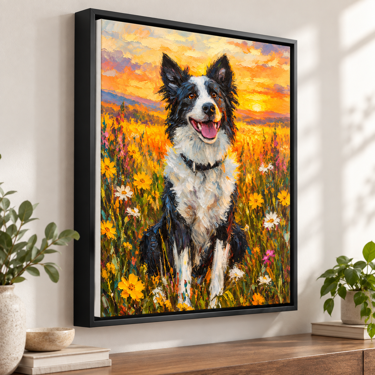 Custom Pet Portrait Wildflower Sunset Canvas Wall Art - personalized canvas detail 6