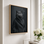 Custom Moody Gray Cat Portrait Canvas Wall Art