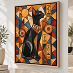 Egyptian Black Cat Geometric Canvas Wall Art - canvas close-up detail