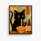 Black Cat Eating Ramen Canvas Wall Art Aura Canvas