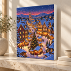 Snowy Alpine Christmas Market Village Canvas Wall Art - canvas detail view 6